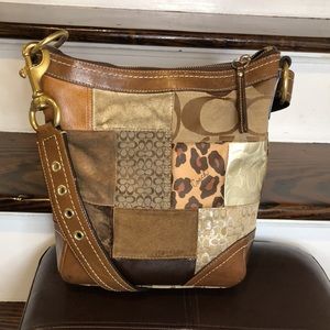 COACH Patchwork Top Zipper Crossbody Shoulder Bag Brown Lining